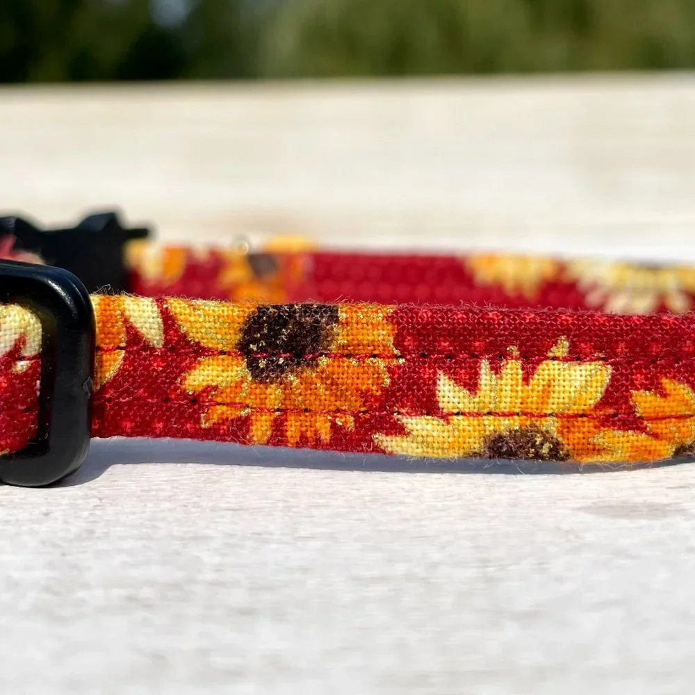 Handmade Sunflower Cat Collar with Breakaway Safety Buckle